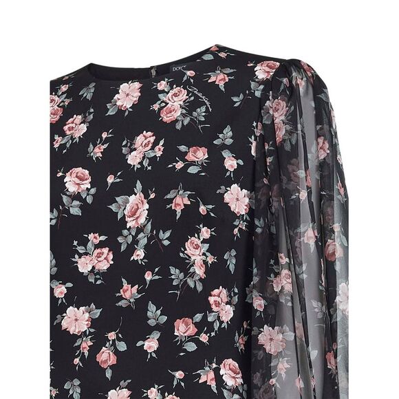 Dolce & Gabbana Women Black Vintage Rose Printed Charmeuse Midi Dress - Picture 3 of 3